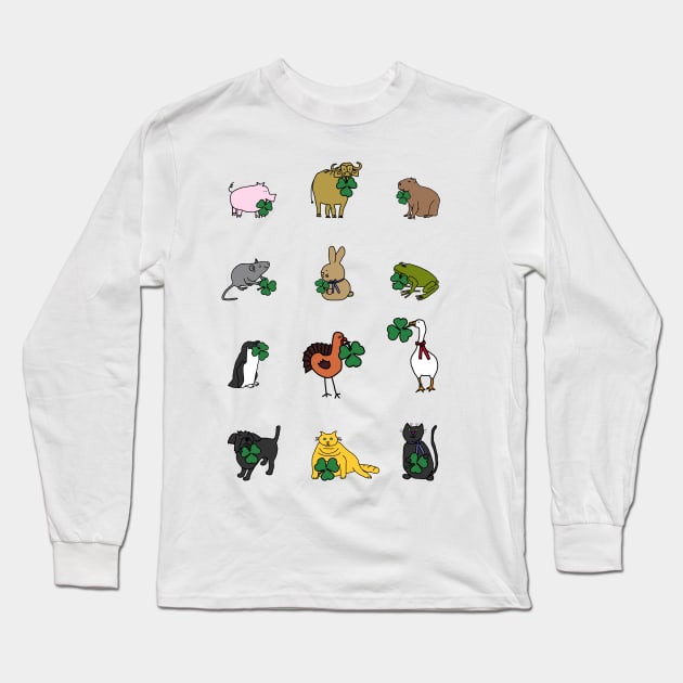 Animals Holding Shamrocks for St Patricks Day Long Sleeve T-Shirt by ellenhenryart